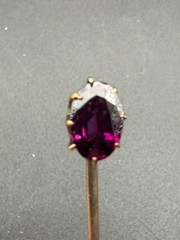 Antique 10k Or Better Yellow Gold and Almandine Garnet Solitaire Stickpin