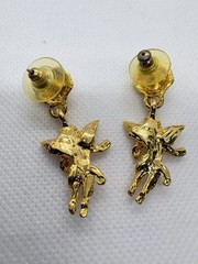 Vintage 90s Two Sisters Medici Gold Tone Cherub Drop Earrings Rhinestone Cupid
