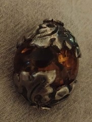 Large Vintage Tibetan Amber Bead w/ Ornate Silver 1.75″ x 1.25″