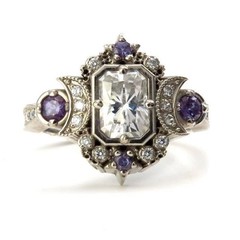Art Deco Style Lab Created Diamond Moon Goddess Inspired 925 Silver Wedding Ring