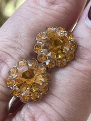 VTG yellow gold screwback rhinestone round earrings Retro Costume Casual Dress