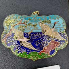 Vintage Cloisonne Enamel Pendant Lot LG Heavy Medallions Puffy Peacock WWII 71st
