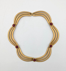 Vintage Monet Egyptian Revival Collar Necklace Red Stones Gold Tone Statement