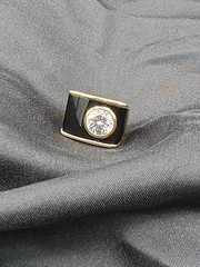 Vintage Sterling Silver 925 Gold on Huge Black Enamel CZ Statement Ring 9.5