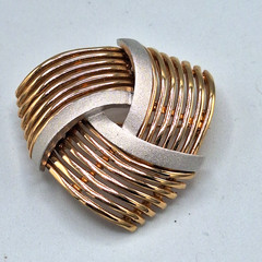 VINTAGE PUCCINI Gold and Silver Tone Abstract Triangular Brooch