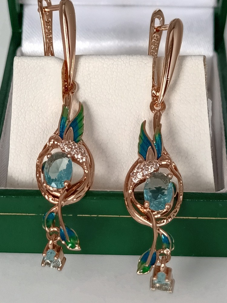 Vintage 1990-s 14 Ct Rolled Gold Aquamarine Zircons Earrings – Hallmarked 585 RG