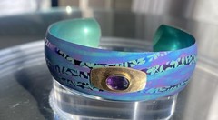 STUNNING HOLLY YASHI CUFF BRACELET, FACETED AMETHYST GEMSTONE ACCENT EX. COND