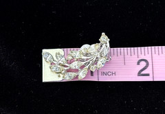 Vintage Signed BOGOFF Silver Tone CLEAR Rhinestone CLIMBER Clip Earrings 1.25″ L