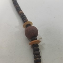 Wood Bead Necklace Flat Slices Disc Boho 29 in Pendant Naturecore Wooden