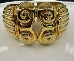 Vintage 80’s Hinged Clamper Gold-Tone Iconic Column Clamp Bracelet. Rare Find!