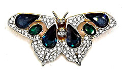 Vintage 80’s Signed Carolee Teal Green Crystal Butterfly Moth Brooch Pin Figural