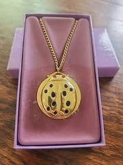 Vintage Revlon Intimates Perfume Necklace Ladybug Pendant Gold Tone Chain Link