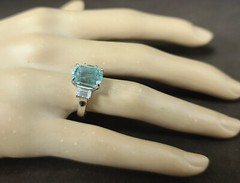 14k White Gold Engagement Ring 4.23ct.Natural Sky Blue Tourmaline Cushion Shape