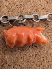 Vintage Austrian 900 Silver Glücksbringer 1939 Lucky Charm Bracelet Coral Pig 7″