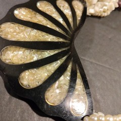 Vintage Lee Sands Mother Of Pearl Inlay with Beads Necklace 26in Statement Piece