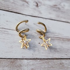 Vintage Earrings for Pierced Ears Twist Dangle with 3D Star & Faux Pearl