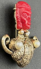 Vintage Selro Selini Asian Thai Princess Brooch Pin Faux Pearls Jewelry Unsigned