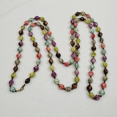 Vintage Acrylic Lucite Beaded Necklace Multicolor Artsy Watercolor 54″ Long