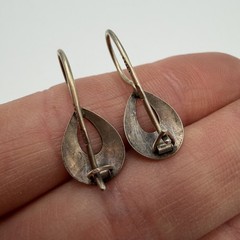 Vintage Soviet 875 Silver Niello Drop Earrings Severnaya Chern Floral Signed