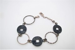 Sterling Round Link & Faux Coin Bracelet Signed KC