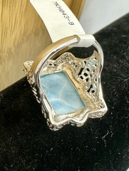 NWT-BBJ Sterling Silver Blue White Pectolite Larimar Ring Matching Bracelet Set