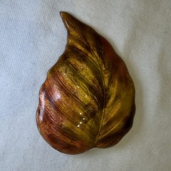 Vintage Enamel On Copper Leaf Brooch