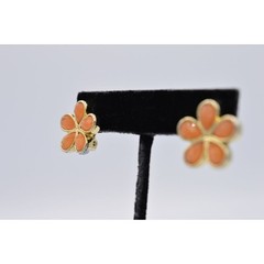 Liz Claiborne Vintage Flower Clip On Earrings Orange Crystal Signed 1980s BinZ