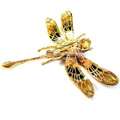 Vintage 1.91ctw Rose Cut Diamond Gemstone Enamel Silver Dragonfly Brooch Jewelry