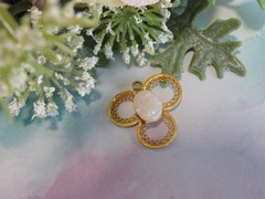 Vintage Gold Trefoil Opal Pendant 12KGF MCM Delicate Filigree Signed JJJ 12/20GF