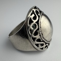 Vintage Sterling Silver 925 Oxidized Scroll Wide Oval Domed Signet Ring Size 5.5
