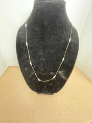 Faux Pearl Station Necklace Gold Tone Metal Vintage Korea 30″ long M160
