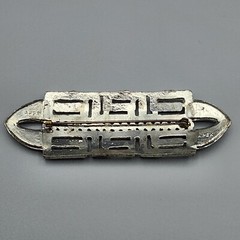 Vtg Apex Pot Metal Brooch Art Deco Bar Pin Rhinestones Large Silver Tone READ
