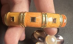 Nolan Miller enamel bangle bracelet coral peach orange Austrian Crystals Signed