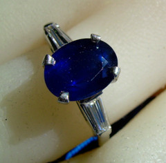 EARTH MINED SAPPHIRE DIAMOND Deco Engagement Ring Vintage PLATINUM Solitaire 3CT