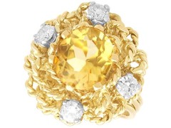 Vintage 3.27Ct Citrine and 0.80Ct Diamond, 18k Yellow Gold Ring (1984)