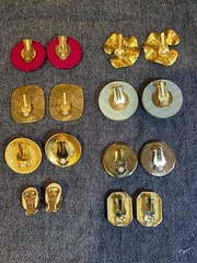 Vintage 1980s Clip On Earring Lot Chunky 80s Pop Art Enamel Pearl Button 8 Pairs