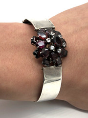 Bohemian Almandine Garnet Tiered Cluster Silver Belt Bangle Bracelet Antique