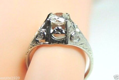Antique Art Deco Engagement Belais 18K White Gold EGL USA Ring Size 4.25