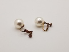 Screw-Back/ Hinged Clip-On Earrings Solitaire Faux Pearl Antique Brass Setting
