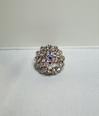 VINTAGE Rhinestone Aurora BorealisCluster Dome Cocktail Ring 8.5 Adjustable