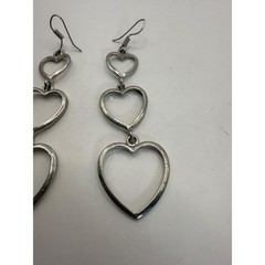 Vintage Silver Tone Triple Heart Dangle Earrings – Open Heart Drop Jewelry