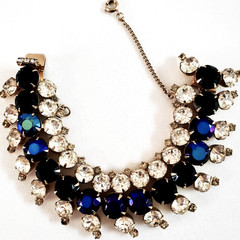 VTG Hobé Elegant Bracelet w/Clear, Blue & Black Jewels in Gold-plated Setting