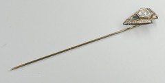 Vintage Art Deco 14k white gold Natural diamond filigree stick pin 1920’s
