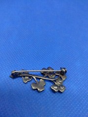Vintage Citrine Rhinestone Clover Markasite Cabochon Brooch