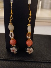 Vtg Cloisonne & Jade Dangle Earrings Gold Plated