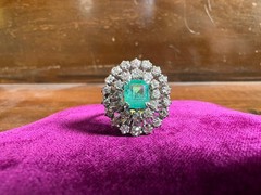 Antique Emerald & Diamond Halo Ring