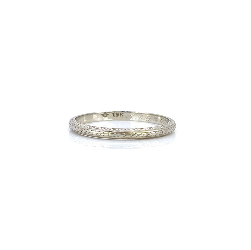 Art Deco Wedding Band, A.M.L. to R.G.P 1929, Size 9.75, 19K