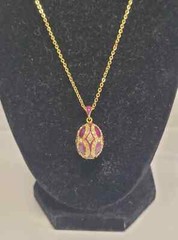 Geometric purple and cubic zirconia fabrege egg necklace