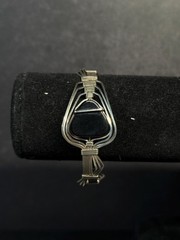 Vintage 950 Sterling Silver Black Onyx Wire Bracelet Handmade Modernist 5.5″