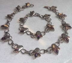 RARE Rose Gold Bell Flower Paste Necklace Bracelet ART DECO Sterling SET 15.25″